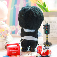 Back view of Changbin plushie showing outfit and plush details
