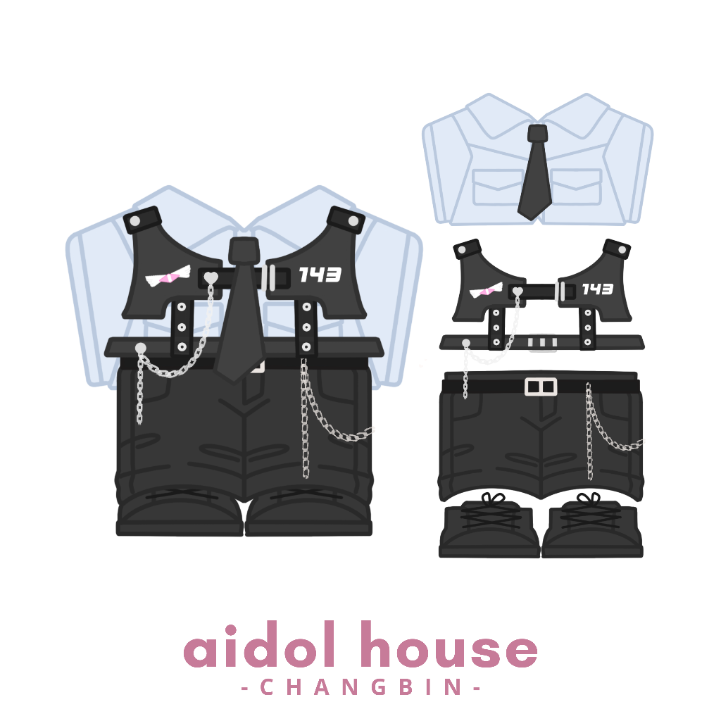 Graphic of Changbin plushie’s Rockstar-era outfit including shirt and pants