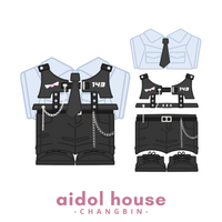 Graphic of Changbin plushie’s Rockstar-era outfit including shirt and pants