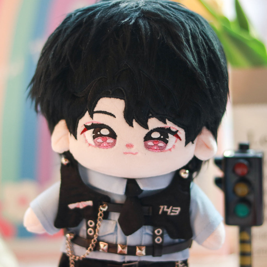 Close-up of Changbin plushie’s embroidered face