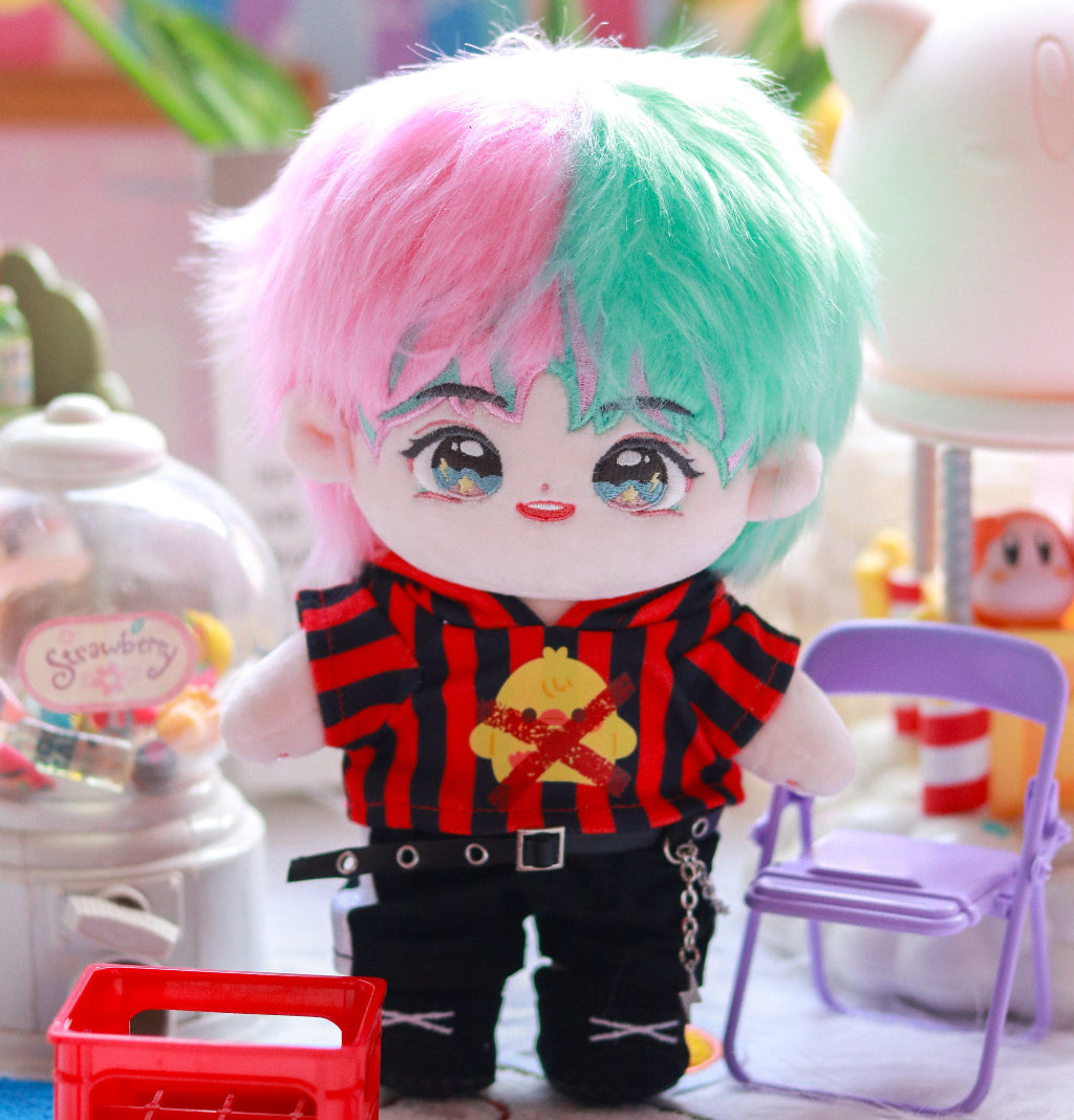 Gaon plushie front view with clothes and props