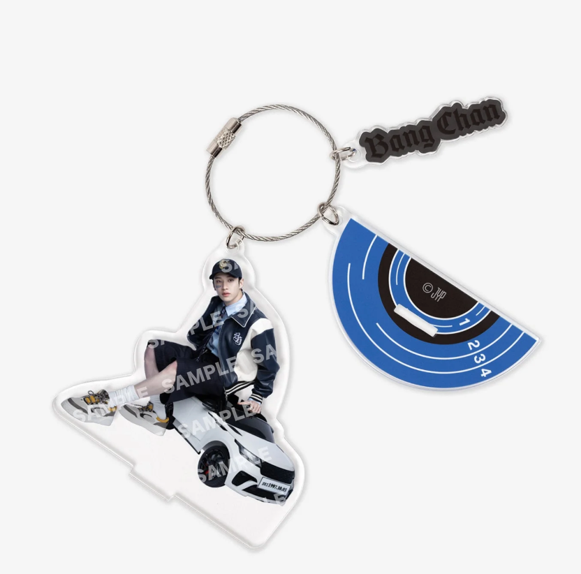 Key Holder with pic of Bang Chan sitting on a car and his name