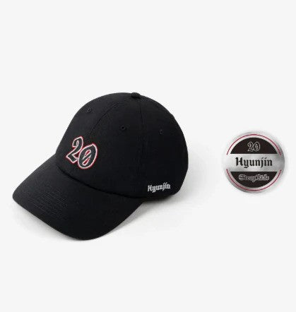 Black tour cap with “20” on the front and “Hyunjin” on the side