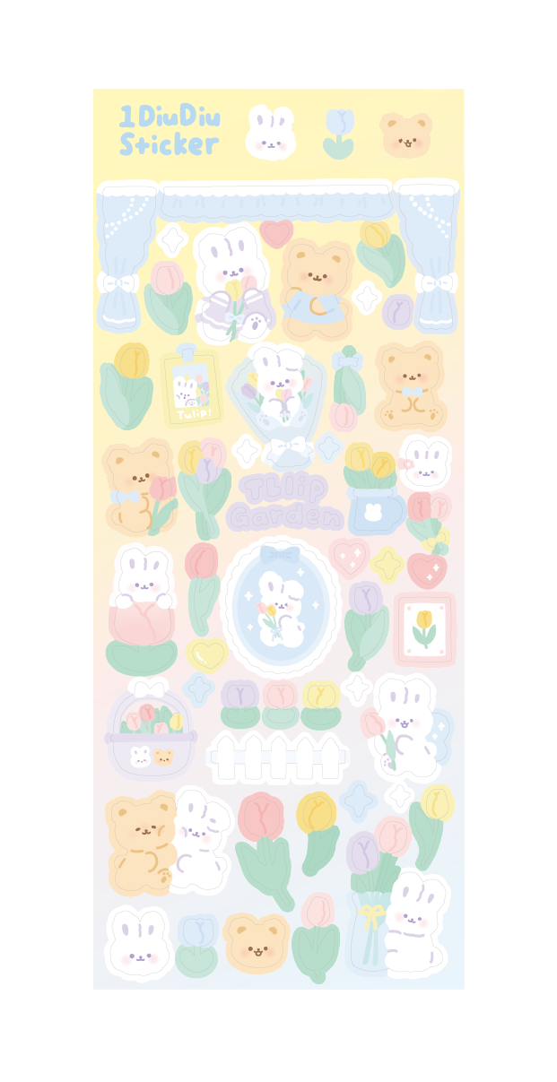 Kpop Toploader Deco Sticker Sheet, Cute Animal Stickers, Tulip