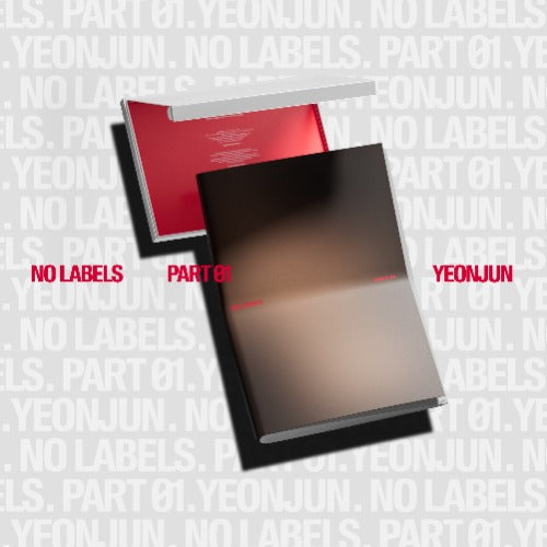 Two books titled 'NO LABELS' and 'Yeonjun' on a light gray background with text.