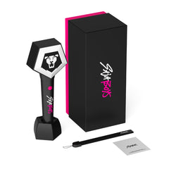 Black and pink branded lightstick with packaging on a white background