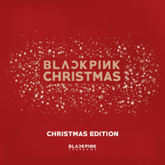 Photocard collection Christmas edition featuring BLACKPINK members on a red background with Christmas ornaments and text.