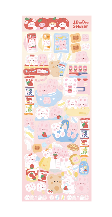 Strawberry Bunny Bear Sticker Sheet