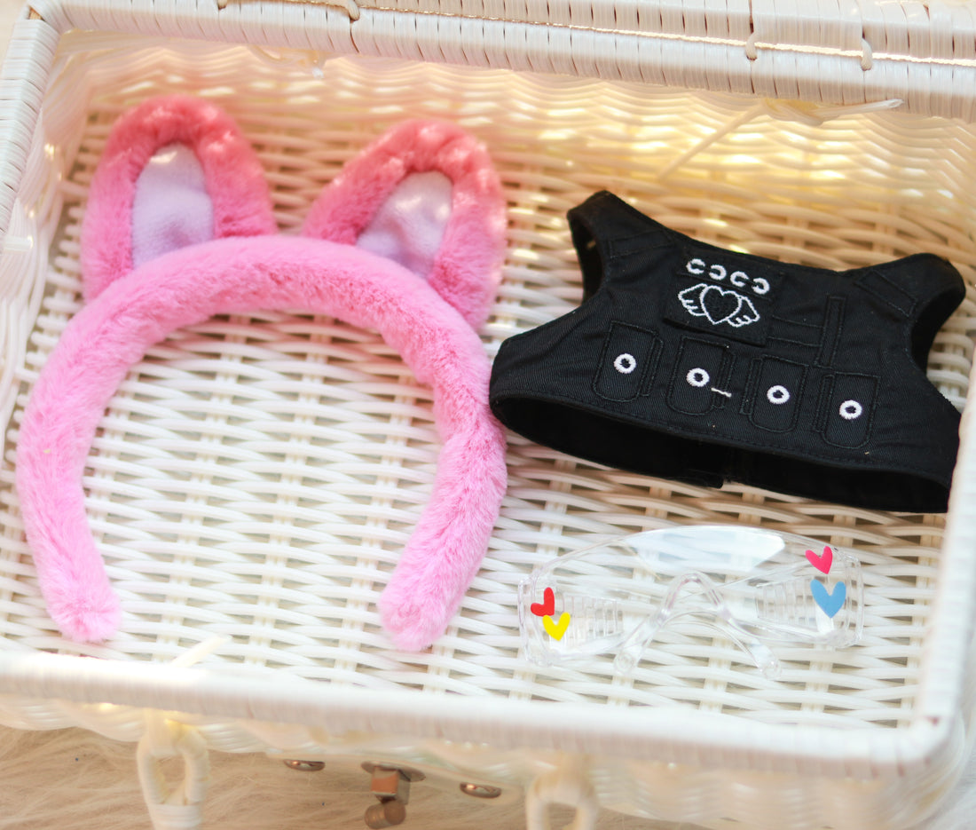 Plushie Accessories - Bunny Ear Headband + Vest + Glasses Set