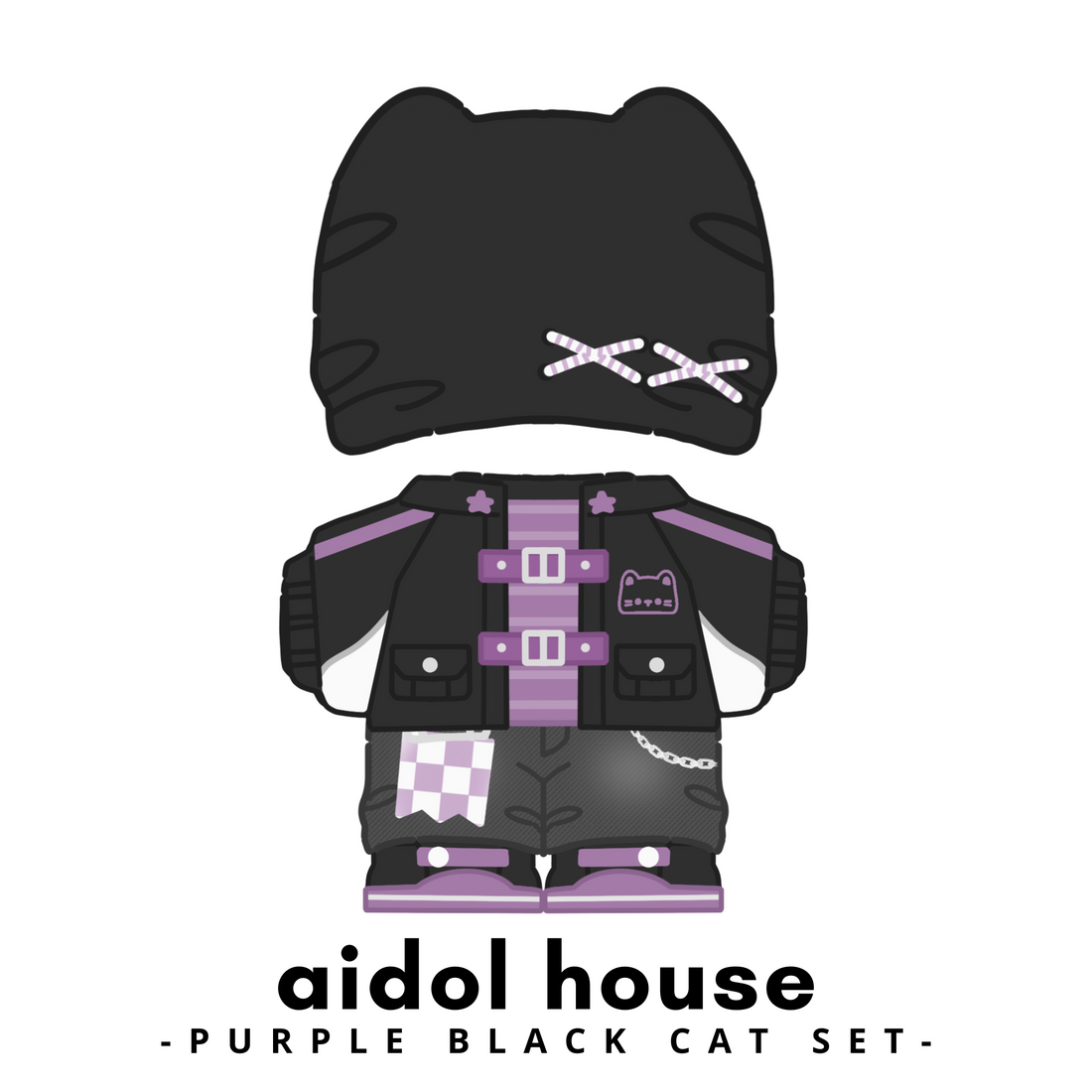 Plushie Clothing - Purple Black Cat Set